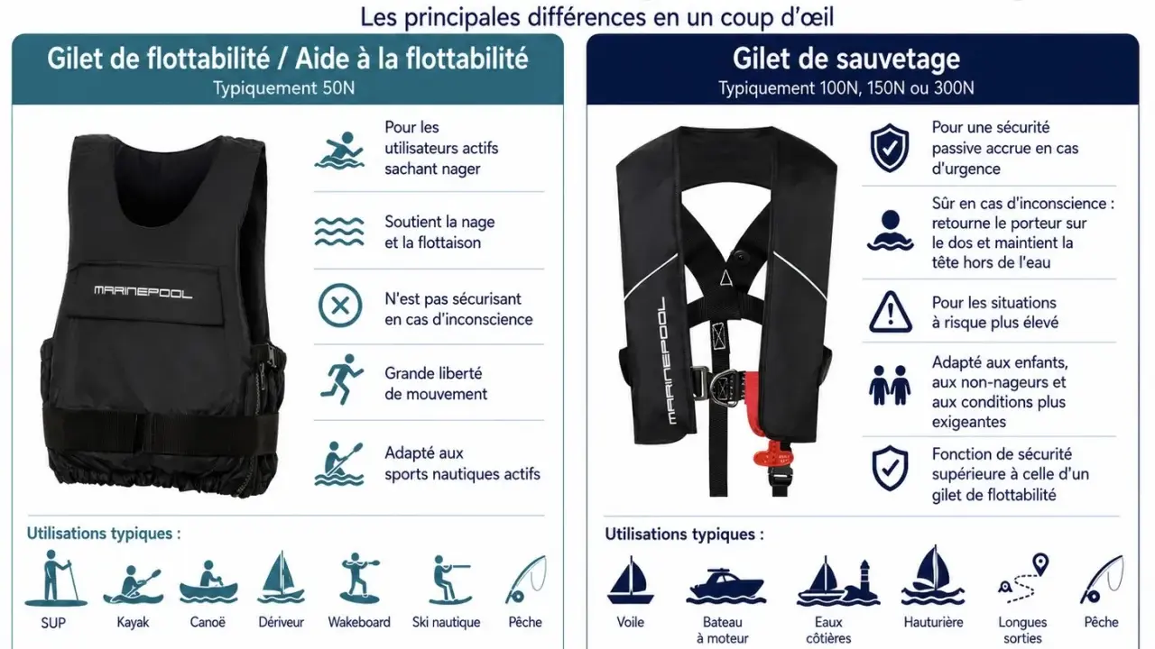 Comparaison entre gilet de flottabilité et gilet de sauvetage. Lequel choisir pour votre sécurité nautique ?