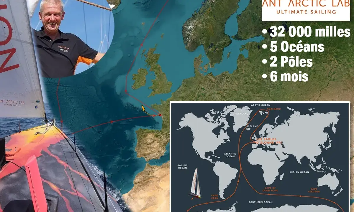 Norbert Sedlacek, skipper souriant, navigue autour du monde, traversant 5 océans et 2 pôles en 6 mois. Carte de sa route.