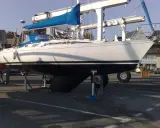 Voilier blanc sur bers, prêt pour la saison. Les premiers 345 avis sont positifs pour ce bateau.