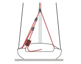 Schéma d'un pataras de voilier, montrant le système de poulies et de cordages pour ajuster la tension du mât.