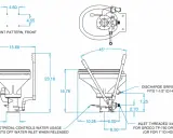 Schéma technique d'un wc marin, montrant ses dimensions et son wc marin fonctionnement. Le pédalier contrôle l'usage de l'eau.