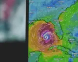 Carte météo montrant un ouragan au-dessus du golfe du Mexique. Un fichier grib gratuit pour suivre sa trajectoire.