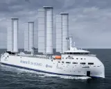 Le navire Canopée, avec ses voiles futuristes, illustre le transport à la voile moderne pour l'acheminement de pièces de fusée Ariane 6.