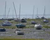 Échoués sur la vase, plusieurs voiliers et bateaux à moteur attendent la marée. Une scène typique de la fiche technique d'un port, avec des bateaux de type Edel 4.