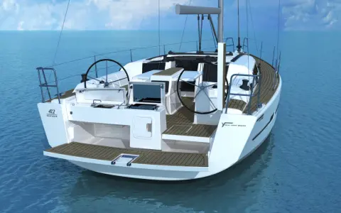 Le voilier Dufour Duo 26, prêt pour l'aventure, navigue sur une mer calme.