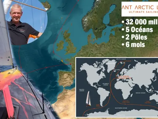 Norbert Sedlacek, skipper souriant, navigue autour du monde, traversant 5 océans et 2 pôles en 6 mois. Carte de sa route.