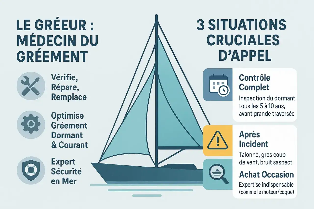 Le gréement d'un bateau est vital. Un expert vérifie, répare et optimise le gréement, le dormant et le courant pour la sécurité en mer.