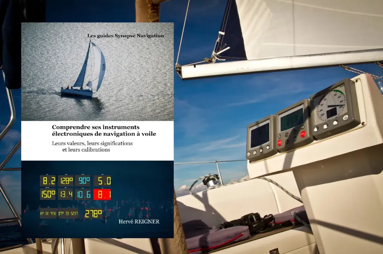 Apprendre la voile : comprendre les instruments électroniques de navigation, leurs valeurs et leurs calibrations. Un voilier navigue sous un ciel bleu.